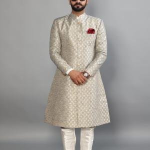 Handmade Banarasi Brocade Sherwani Achkan | Silver Blue Father Son Combo | Jaipurio